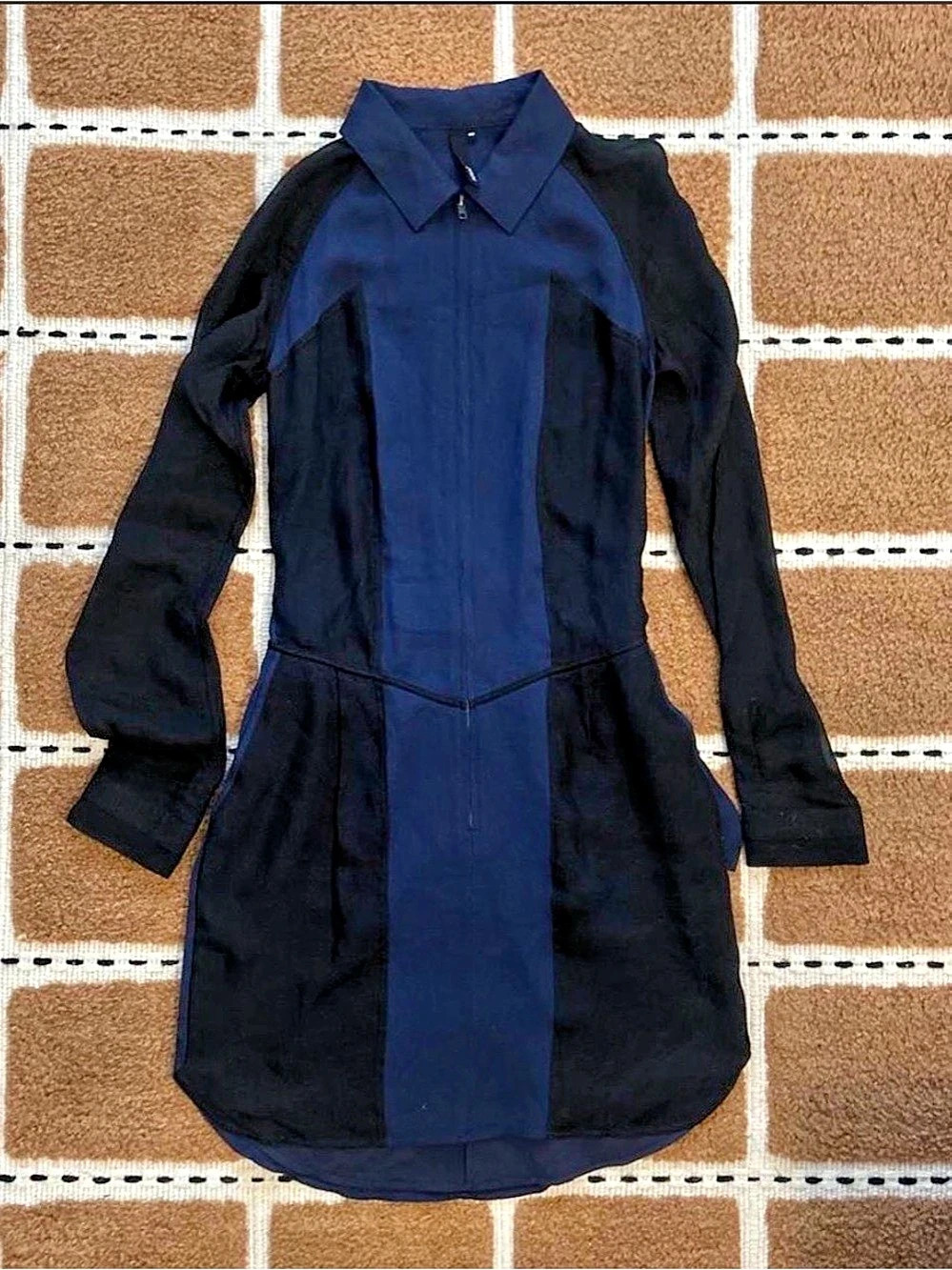 EDUN Silk Mini Shirt Dress in Blue & Black Size 4/27 Like New